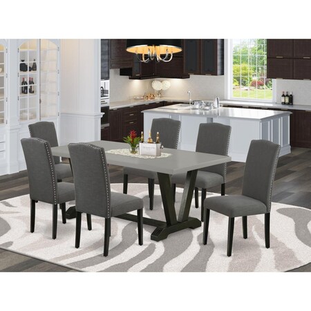 East West Furniture 7 Piece V-Style Kitchen Furniture Set - Dark Gotham Gray V697EN120-7